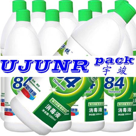 84消毒液贴标机-全自动旋转式热熔胶圆瓶贴标机