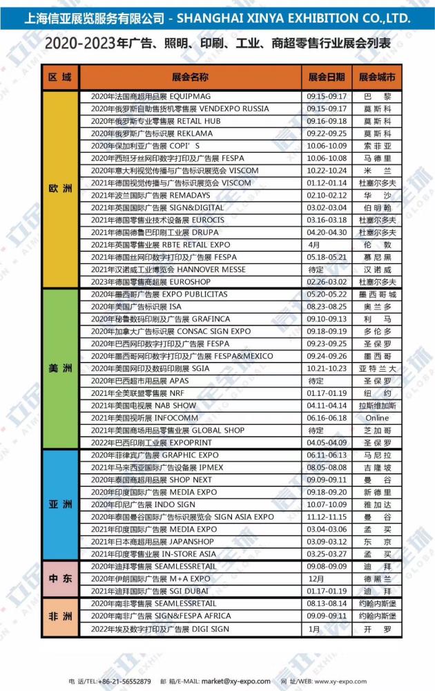 2021-2020年上海信亚展览境外展