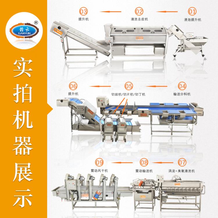 中央厨房球根茎加工流水线土豆清洗去皮切割一整套机器