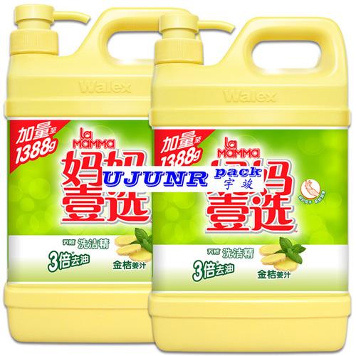 妈妈壹选洗洁精-全自动旋转式热熔胶方瓶贴标机