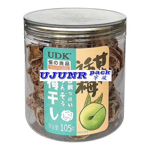 105g甘草话梅塑料圆瓶双侧面不干胶贴标机