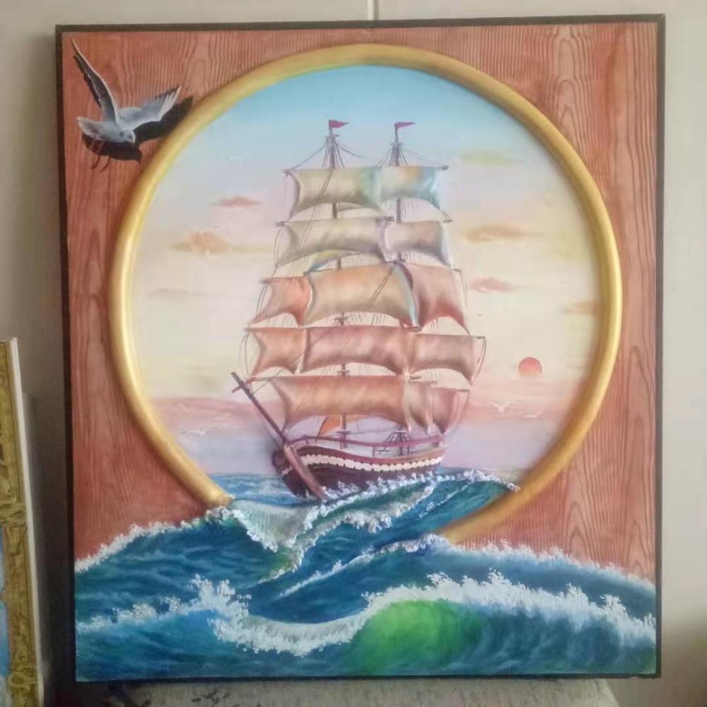 手繪浮雕風水壁畫玄關富貴吉祥浮雕壁畫