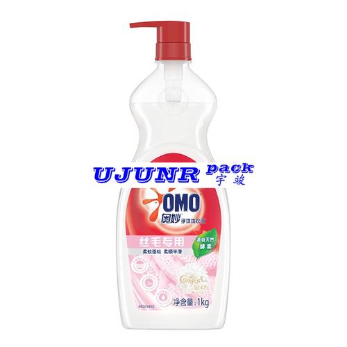 1KG奥妙酵素手洗洗衣液瓶双侧面不干胶贴标机