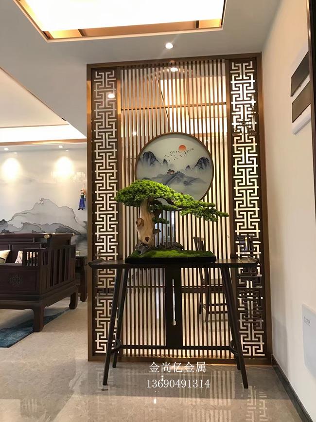 家装客厅不锈钢格栅屏风安装金属玄关效果图